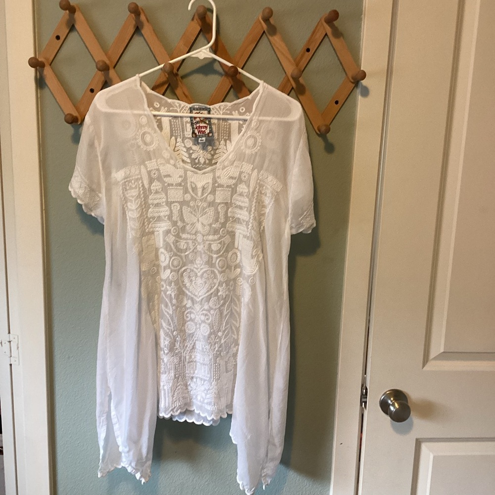 Johnny Was White Embroidered Tunic Size L